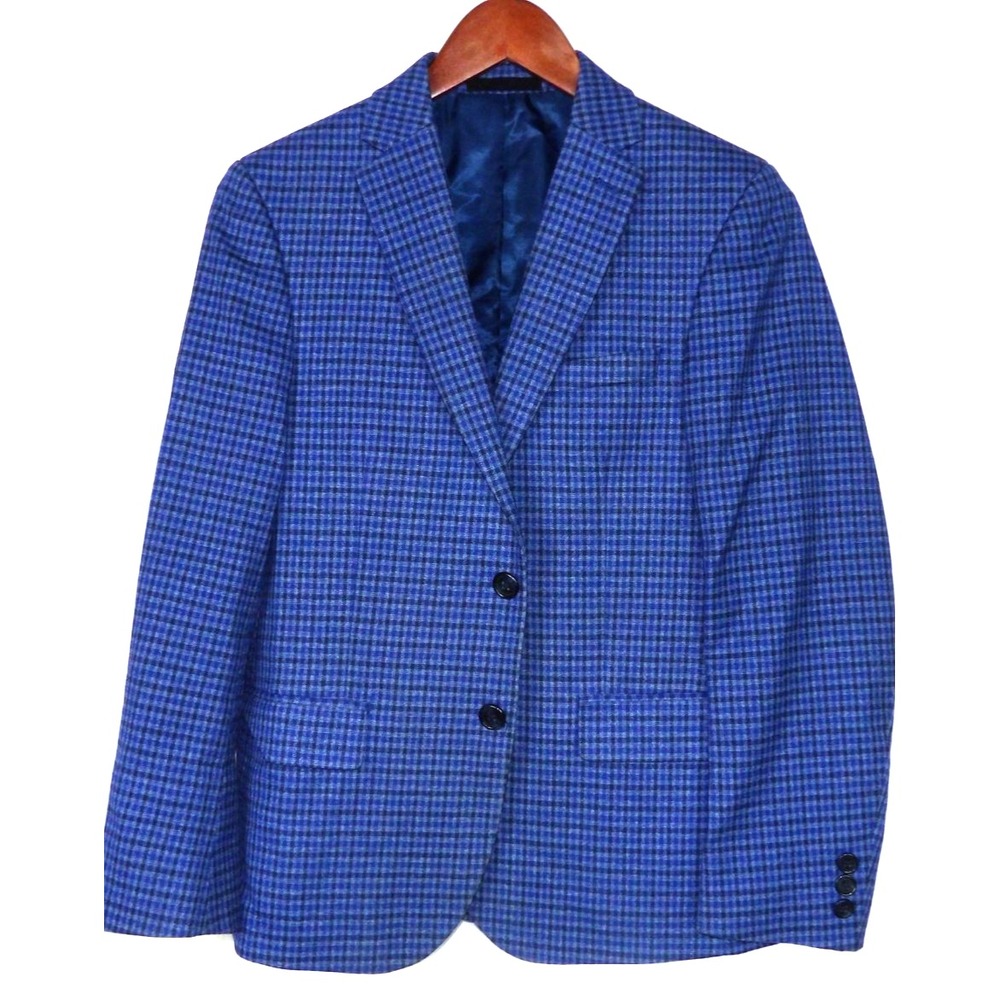 B by Brooks Brothers 2 Button Blue Check Poly Blend Blazer Boy's 14R